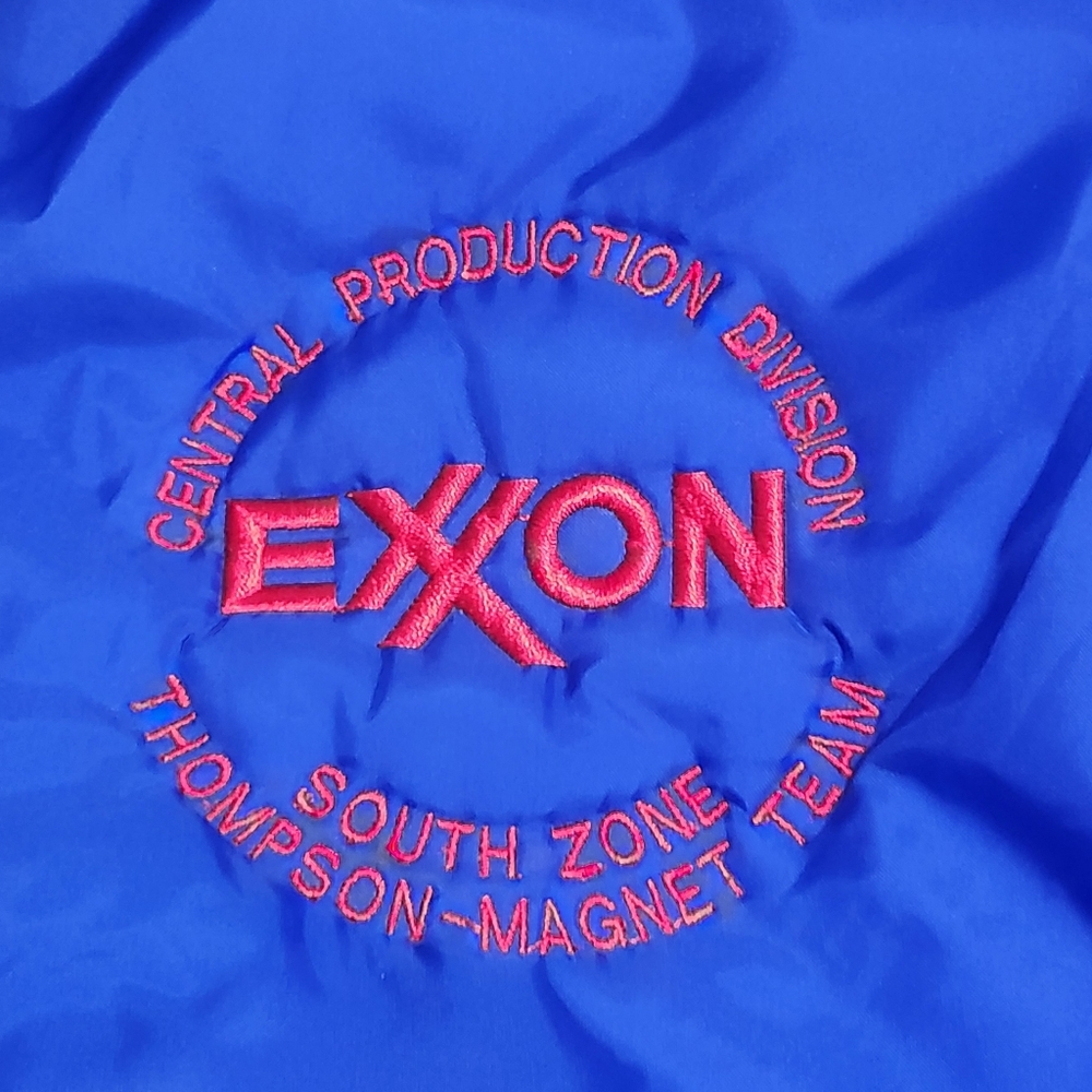 Vintage Mens Exxon USA Blue Button Up Bomber Jacket Size XL - Picture 3 of 5